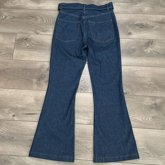 Express 28” High Rise Belted Stretch Flare Jeans Blue Size 4 Short - Picture 4 of 14